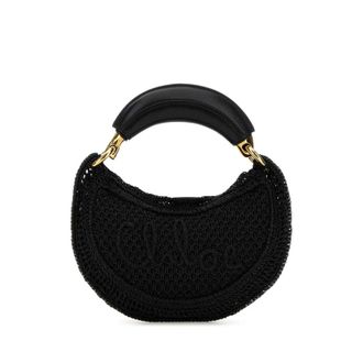 Chlo&eacute; Black Raffia Mini Summer Banana Handbag