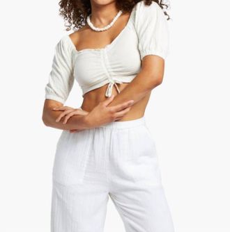 Roxy Flirty Walk Ruched Crop Top In Snow White