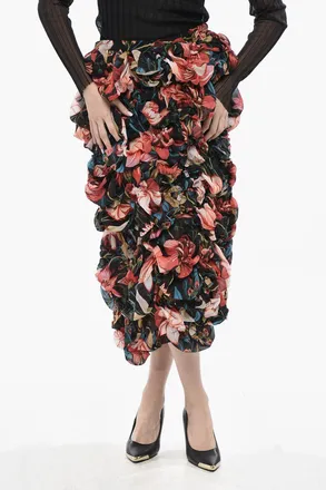 Comme Des Gar&ccedil;ons Draped Midi Skirt with Floral Pattern Comme Des Gar&ccedil;ons
