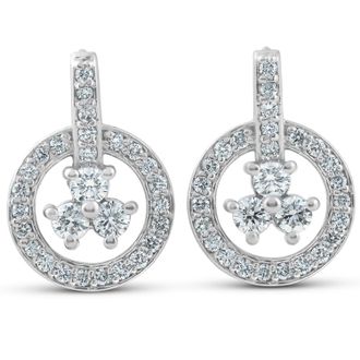 Pompeii3 1ct Diamond Circle Three Stone Drop Dangle Earrings 14k White Gold