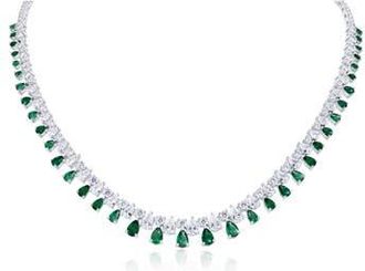 Kenneth Jay Lane Cubic Zirconia Teardrop Fringe Necklace in Green/Silver at Nordstrom Rack, Size 16