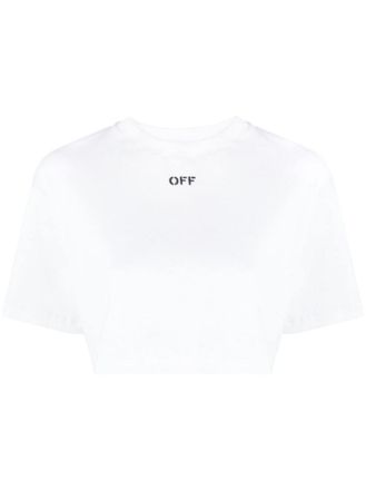 Off-white White White Logo Cotton Cropped T-shirt