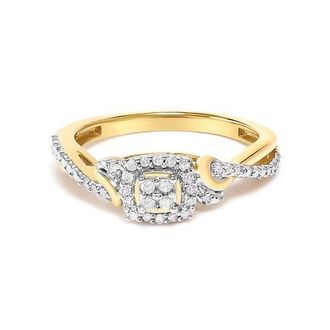 House of Brilliance 14K Yellow Gold Plated Silver 1/10 Cttw Diamond Composite Halo Engagement Ring at Nordstrom, Size 6