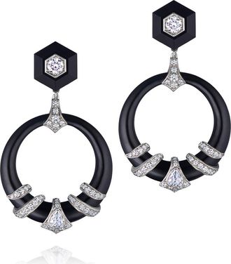 Fred Leighton Black Jade & Diamond Coiled Drop Earrings in White Gold at Nordstrom