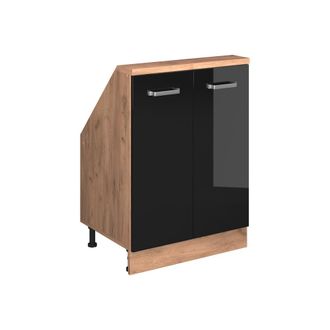 Vicco Armario De Cocina Para Techo Inclinado R-line, Roble Negro/dorado De Alto Brillo, 60 Cm Con 2 Puertas, Vicco