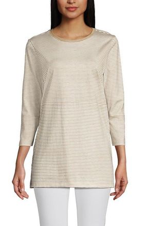 Lands End 3/4 Sleeve Cotton Supima Tunic in Champagne Micro Stripe at Nordstrom, Size X-Large P