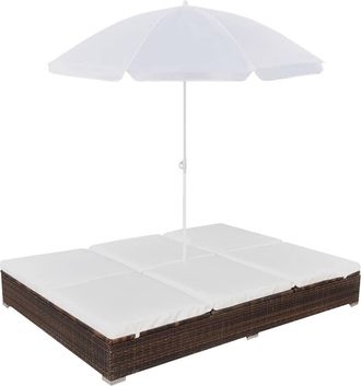 vidaXL Vidaxl - Tumbona Cama Con Sombrilla Rat&aacute;n Sint&eacute;tico Marr&oacute;n