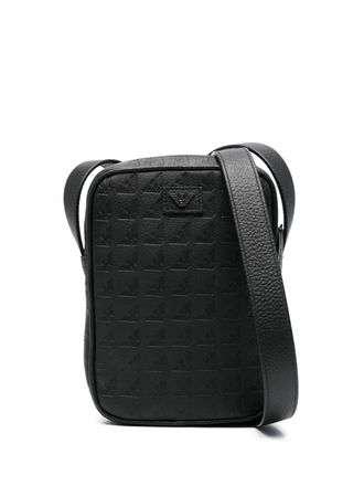 Emporio Armani embossed-logo messenger bag - men - Calf Leather - One Size - Black