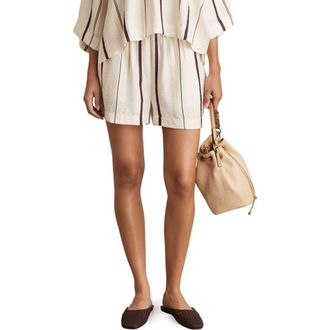 Reiss Carlota Stripe Cover-Up Shorts in White/Brown at Nordstrom Rack, Size 6 Us / 10 Uk