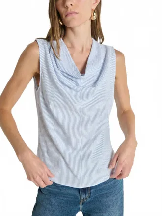 Nation Ltd Cille Cowl Neck Tank In Light Blue Stripe