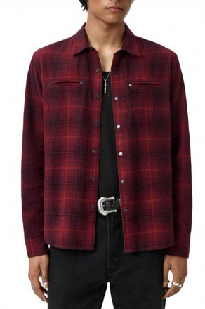 John Varvatos Dario Brushed Plaid Shirt In Pomegranate