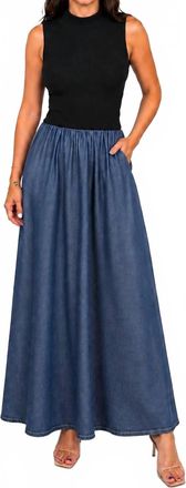 Elan Maxi Mock Neck Fit & Flare Dress In Navy/black