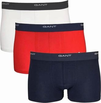 GANT Mens 3-Pack Core Logo Boxer Trunks, Navy/White/Red - Black - Size: 32/30/31