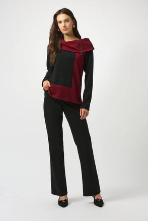 Joseph Ribkoff Casual Zipper Cowl Neck Top In Black/red