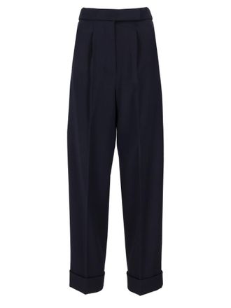 Max Mara Navy Blue Tailored Pleated Pants