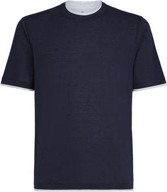 Brunello Cucinelli T-shirt with faux-layering in Cobalt at Nordstrom, Size Xxx-Large Eu