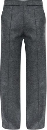 Jil Sander Wolbroek met naaddetail op de pijpen - Dames - Wijde Broeken - Grijs - L - Wol - Broeken