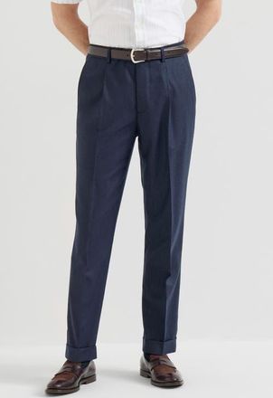 Brunello Cucinelli Virgin wool flannel trousers with pleat in Blue at Nordstrom, Size 46