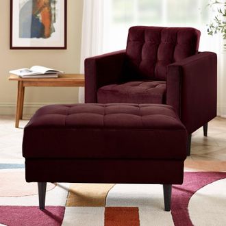 Furniturebox Jade Velvet Chesterfield Footstool in Maroon