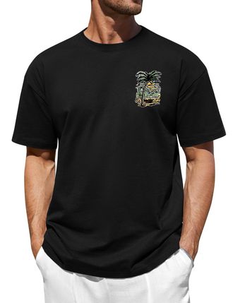 Heekpek Mens T Shirt Cotton T-Shirts for Men Short Sleeve Tops Crew Neck Graphic Printed Tee, E Black, XL