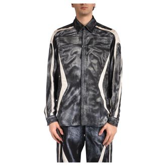 Diesel Light Jackets, male, Black, Size: XL Printed Viscose Zip Shirt