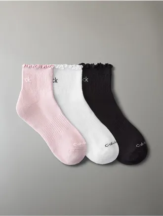 Calvin Klein Womens Ruffle 3-Pack Quarter Socks - Multi