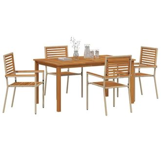 Berkfield Home Modern 5 Piece Garden Dining Set Beige Poly Rattan Acacia
