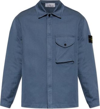 Stone Island Jas met logopatch - Heren - Zomerjassen - Blauw - XL - Katoen - Jassen