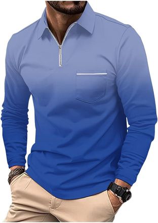 Generic Mens Polos Shirts 1/4 Zip Long Sleeve Tops Fashion Lapel Gradient Shirts Smart Office Work Pullover with Pocket Going Out Golf Rugby Top Outdoor Sport