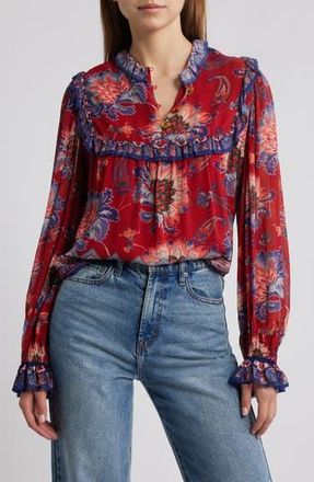 Farm Rio Luang Long Sleeve Popover Top in Red at Nordstrom Rack, Size X-Small