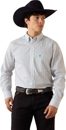 Ariat Mens Crow Fitted Western Shirt Long Sleeve in White Longhorn Stripe, Size 2X-Large, by Ariat
