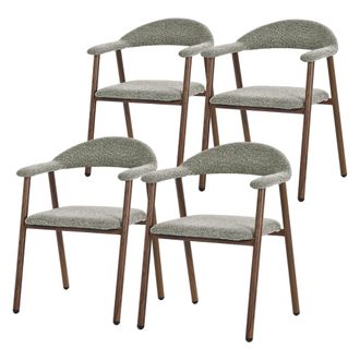 ML Design Ml-design Juego 4 Sillas De Comedor Con Reposabrazos, Asientos De Cocina Y Sal&oacute;n Con Respaldo, Tapizado Tejido Verde Y Estructura De Acero Con Aspecto