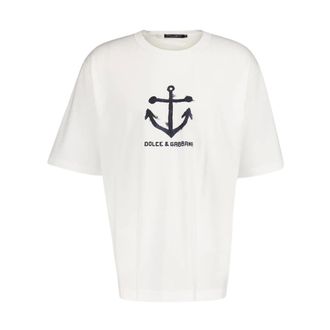 Dolce & Gabbana T-Shirts, male, White, XL, Marina-Print Short-Sleeved T-Shirt