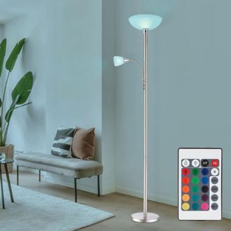 Globo Lighting Piantana soffitto proiettore luce soggiorno camera da letto lampada da terra, metallo vetro nichel cromo, led rgb telecomando dimmerabile, 1x E24 1x