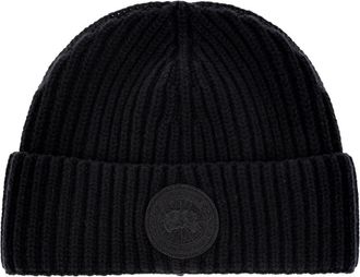 Canada Goose Wool Beanie With Logo Patch - unisex - Accessoires - Zwart - Maat: ONE Size Wol