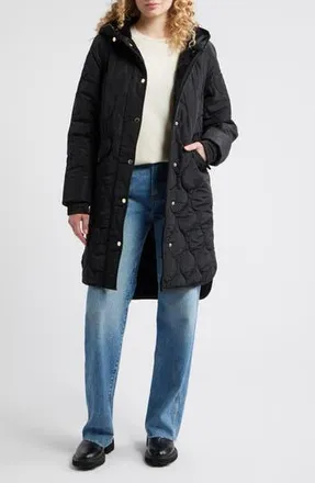 BCBGeneration Onion Quilted Hooded Long Coat in Black at Nordstrom Rack, Size X-Small