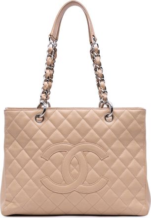 Chanel Pre-owned Womens Gst Quilted Tote - Beige Leather - One Size