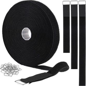 OEM Velcro - Con 25 Cierres Met&aacute;licos - Se Puede Cortar A Medida - 5 Cm De Ancho - 5 M De Largo - Negro
