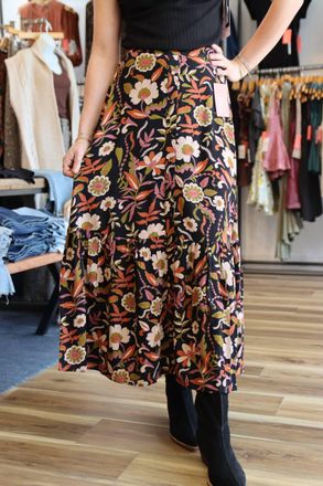 Saltwater Luxe Carli Floral Maxi Skirt In Black Multi