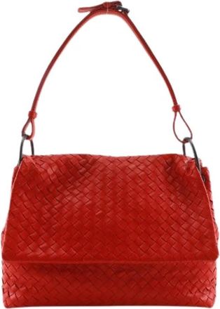 Bottega Veneta Pre-owned Intrecciato Calf Shoulder Bag - Dames - Vintage Schoudertas - Rood - ONE Size - Leer - Vintage