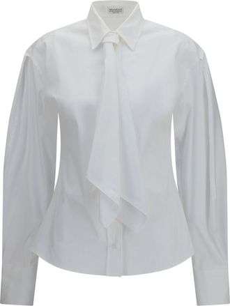 Brunello Cucinelli Womens Shirt With Tie, Cotton-Blend White