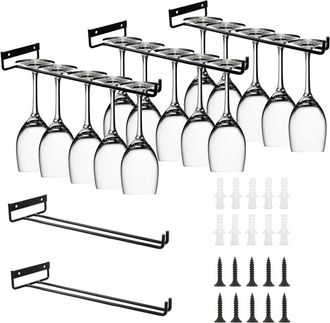 OEM Juego De 5 Soportes Colgantes Para Copas De 30 Cm - Estante De Metal Negro Para Copas De Vino Con Tornillos - Almacenamiento Bajo Armario Para Cocina,