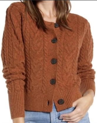 Something Navy Cable Knit Cardigan In Brown