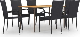 vidaXL Juego De Muebles De Comedor De Jard&iacute;n 7 Piezas Rat&aacute;n Pe Negro Vidaxl