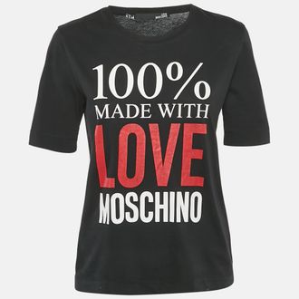 Love Moschino Black 100% Made With Love Logo Print Cotton T-Shirt