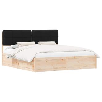 vidaXL Letto Con Testiera Rivestita Nero 180 X 200 Cm Pino Massello Vidaxl