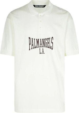 Palm Angels White Cotton Polo Mens Shirt