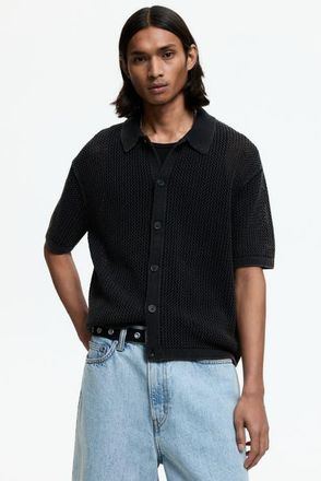 H&M Relaxed Fit Hole-knit Shirt in Black at Nordstrom, Size Xx-Large