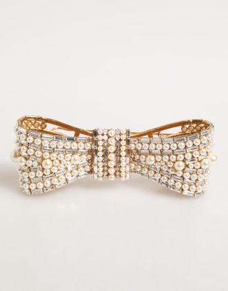 Dolce & Gabbana Gold Brass Glas Crystal Faux Pearl Embellished Brooch Real Glass Accessory