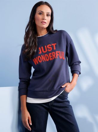 Heine Sweatshirt HEINE, Damen, Gr. 34, marine, wei&szlig;, 50% Modal, 44% Polyester, 6% Elasthan, unifarben, Rundhals, Sweatshirts Sweatshirt